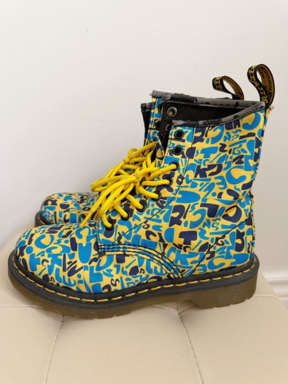 Dr. Martens 1460 Blue Yellow Graphic Canvas 8-Eye Boots EU 36